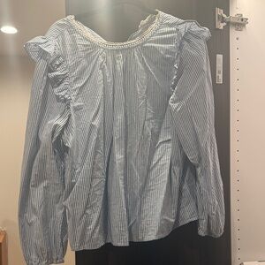 J. Crew Blue and White Striped Peasant Blouse